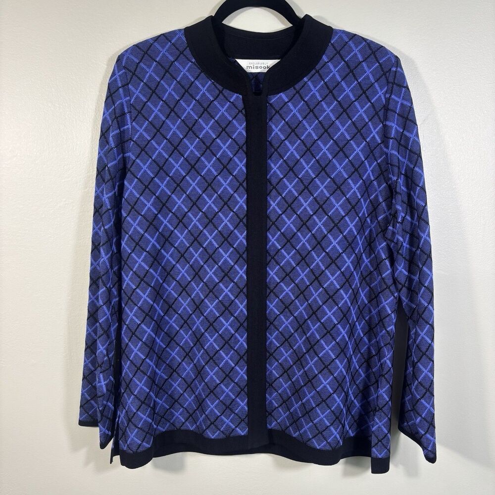 Exclusively Misook Size XL Womens Blue Black Basic Zip Jacket - EUC